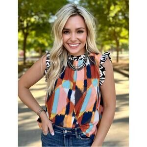 THML Mixed Media Abstract Sleeveless Top Fall Colors size Medium